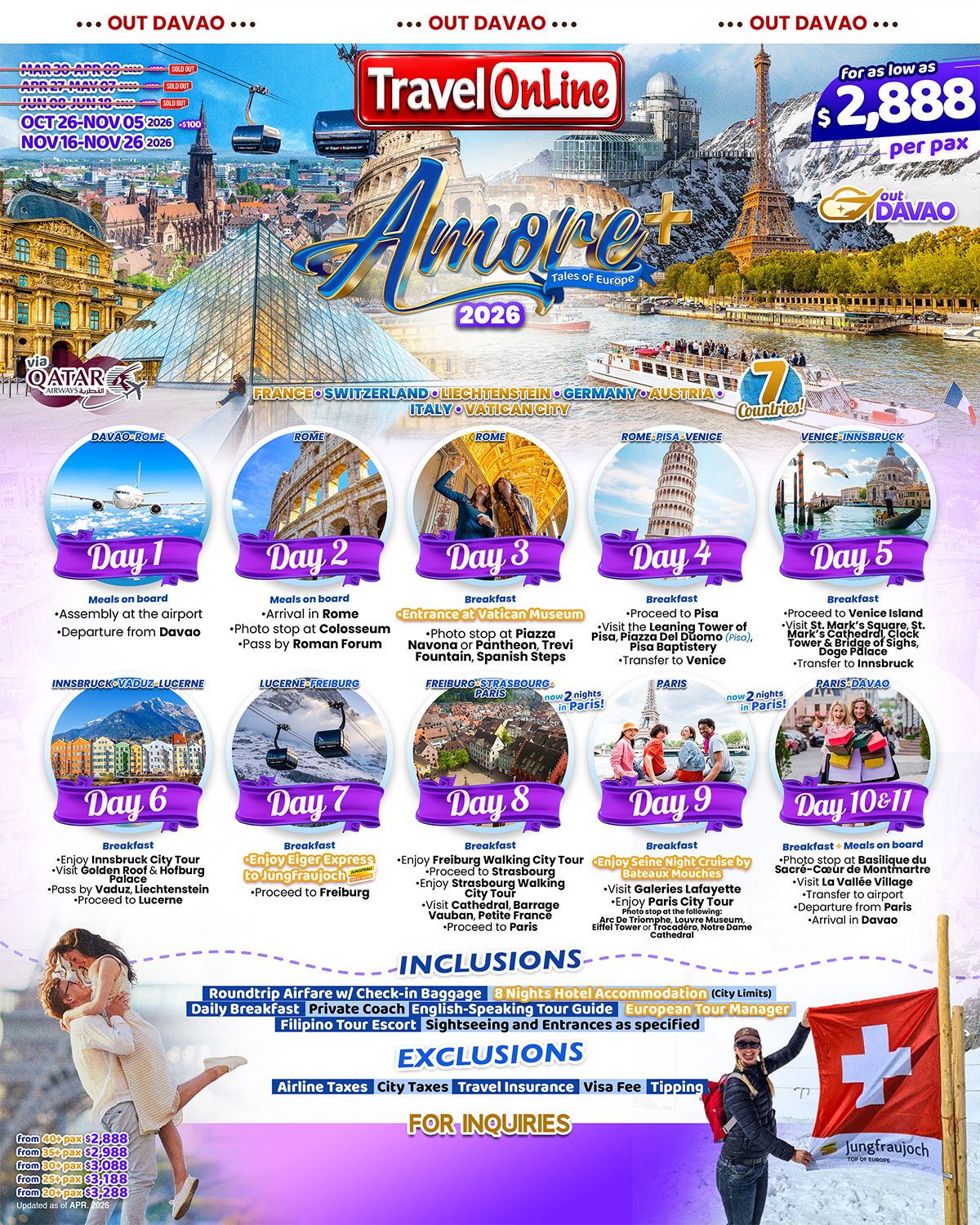 EUROPE (Amore+-Out Davao) 2026: AS LOW AS $2888/PAX promo image