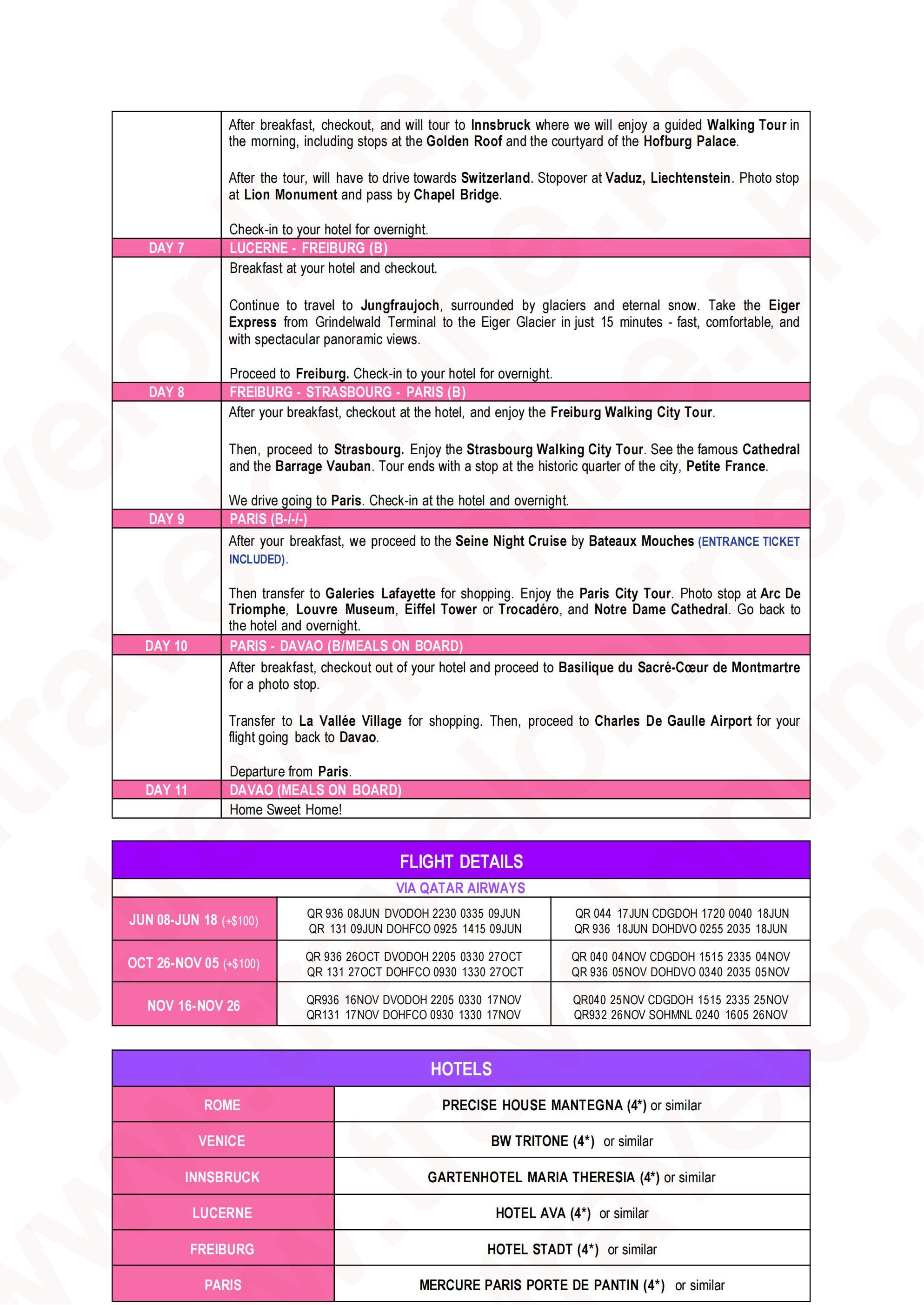 EUROPE (Amore+-Out Davao) 2026: AS LOW AS $2888/PAX itinerary