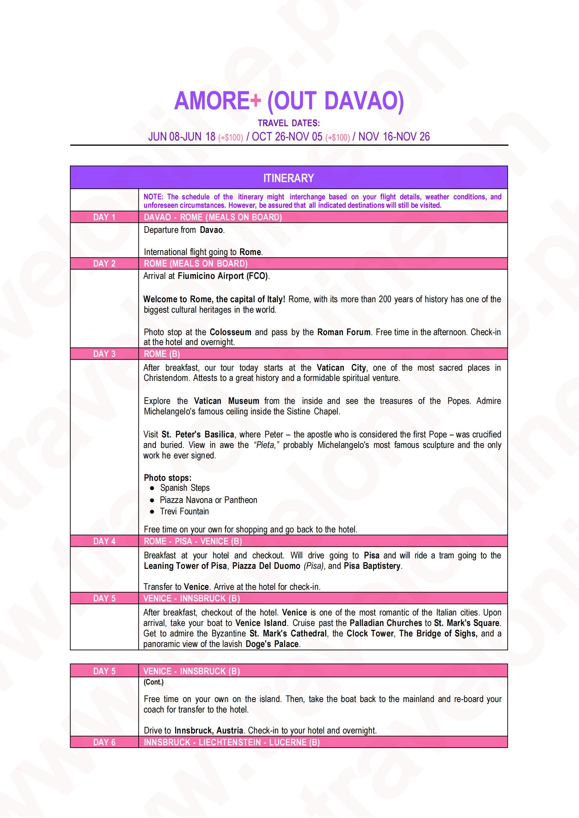 EUROPE (Amore+-Out Davao) 2026: AS LOW AS $2888/PAX itinerary