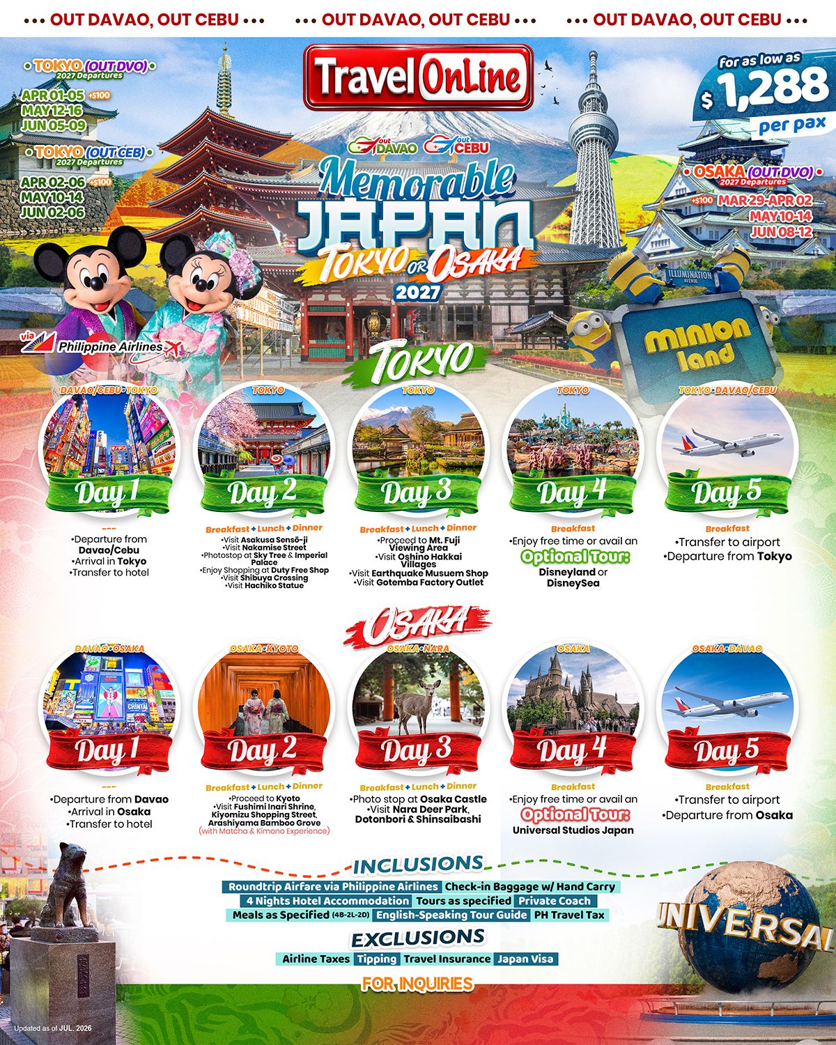 JAPAN (Memorable Japan_Tokyo or Osaka via PAL) 2027: AS LOW AS $1288/PAX promo image