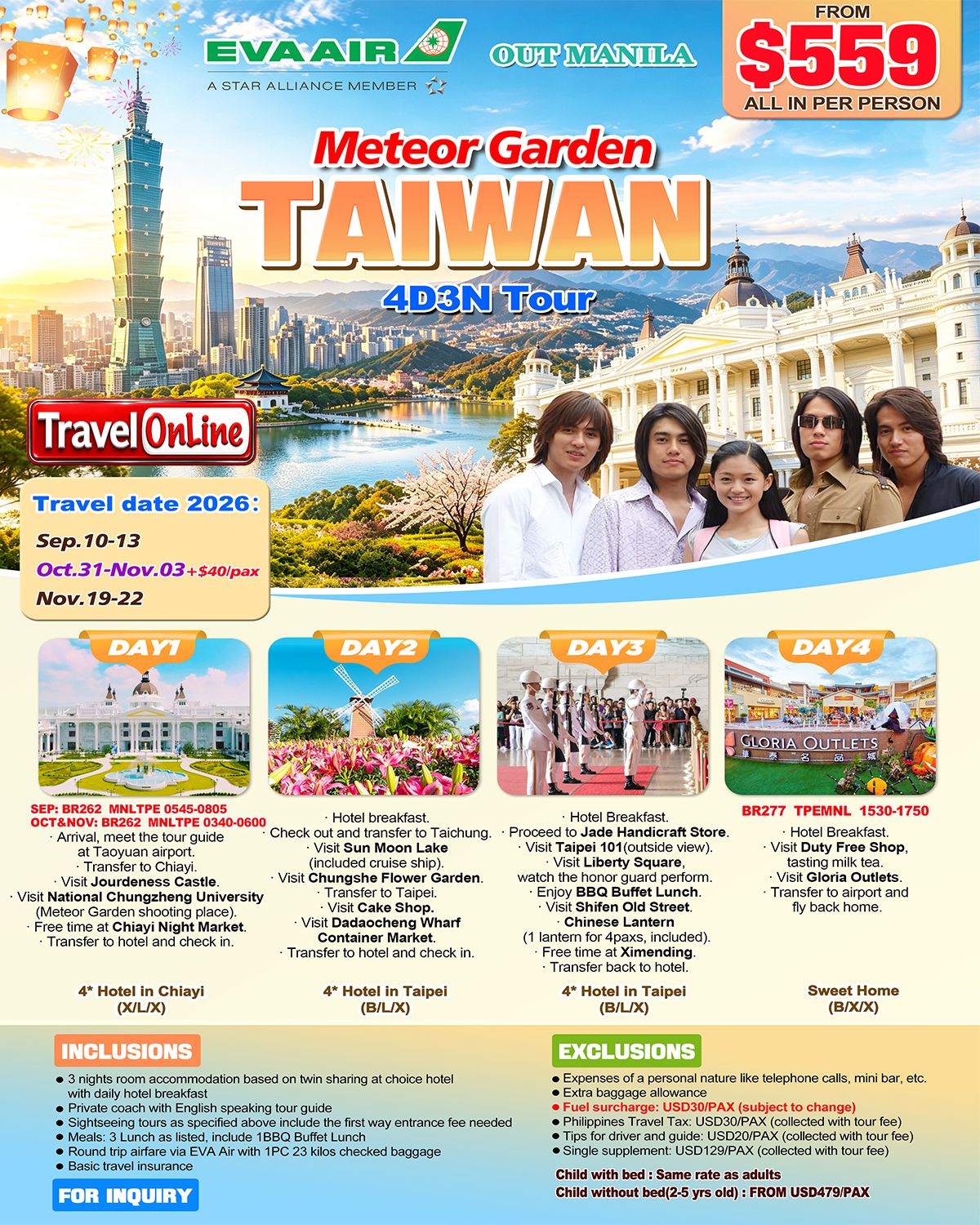 Meteor Garden Taiwan 4D3N (BR)，2026: AS LOW AS $559/PAX promo image