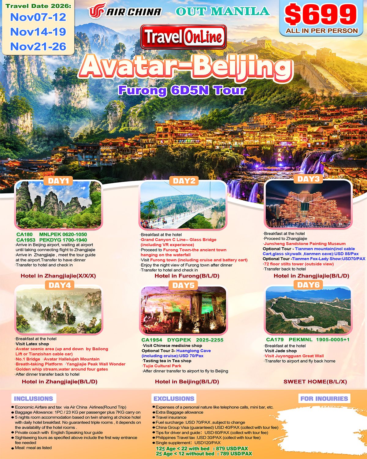 Avatar + Beijing 6D5N Tour ,2026: AS LOW AS $699/PAX promo image