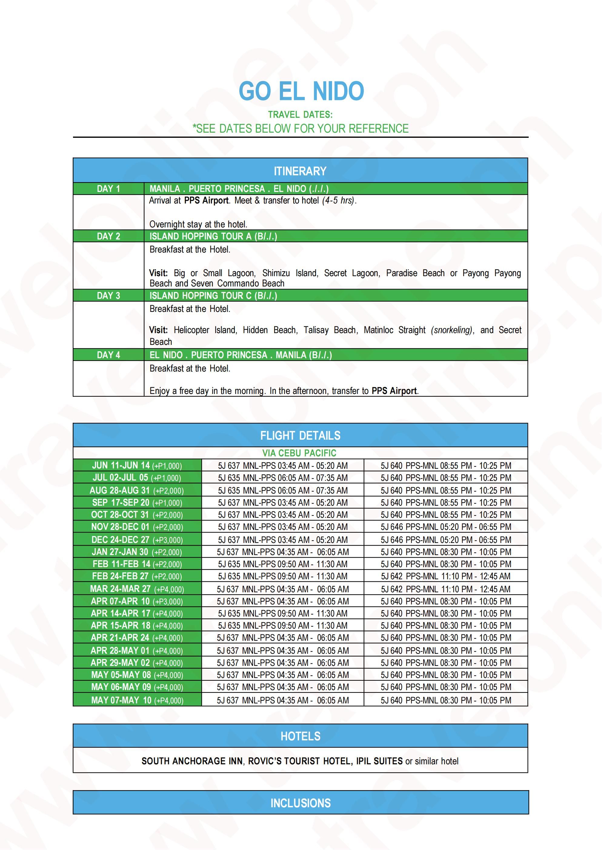 EL NIDO 2026 : AS LOW AS ₱14888/PAX itinerary