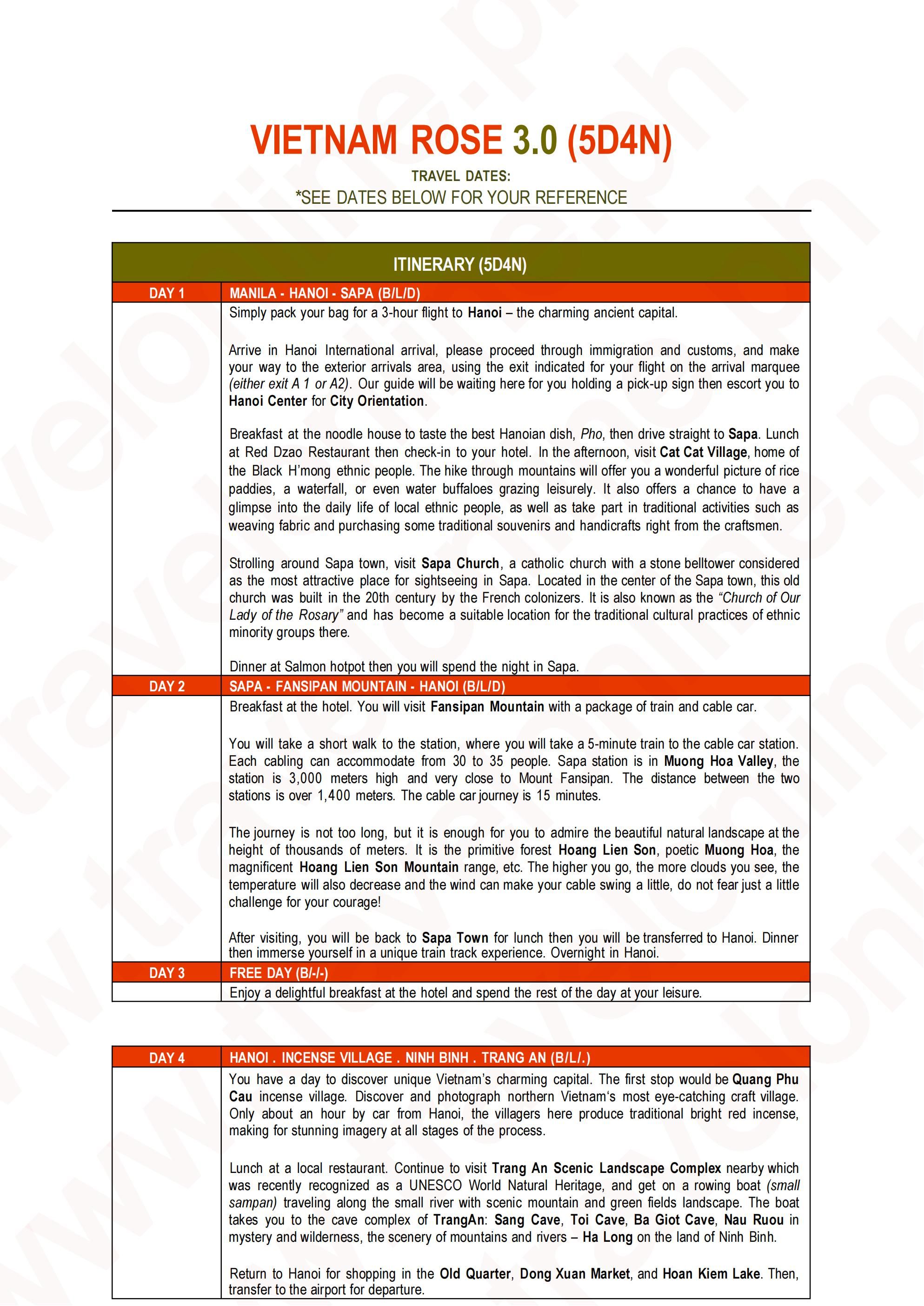 Vietnam Rose 3.0-5D4N 2026-2027 : AS LOW AS ₱38888/PAX itinerary