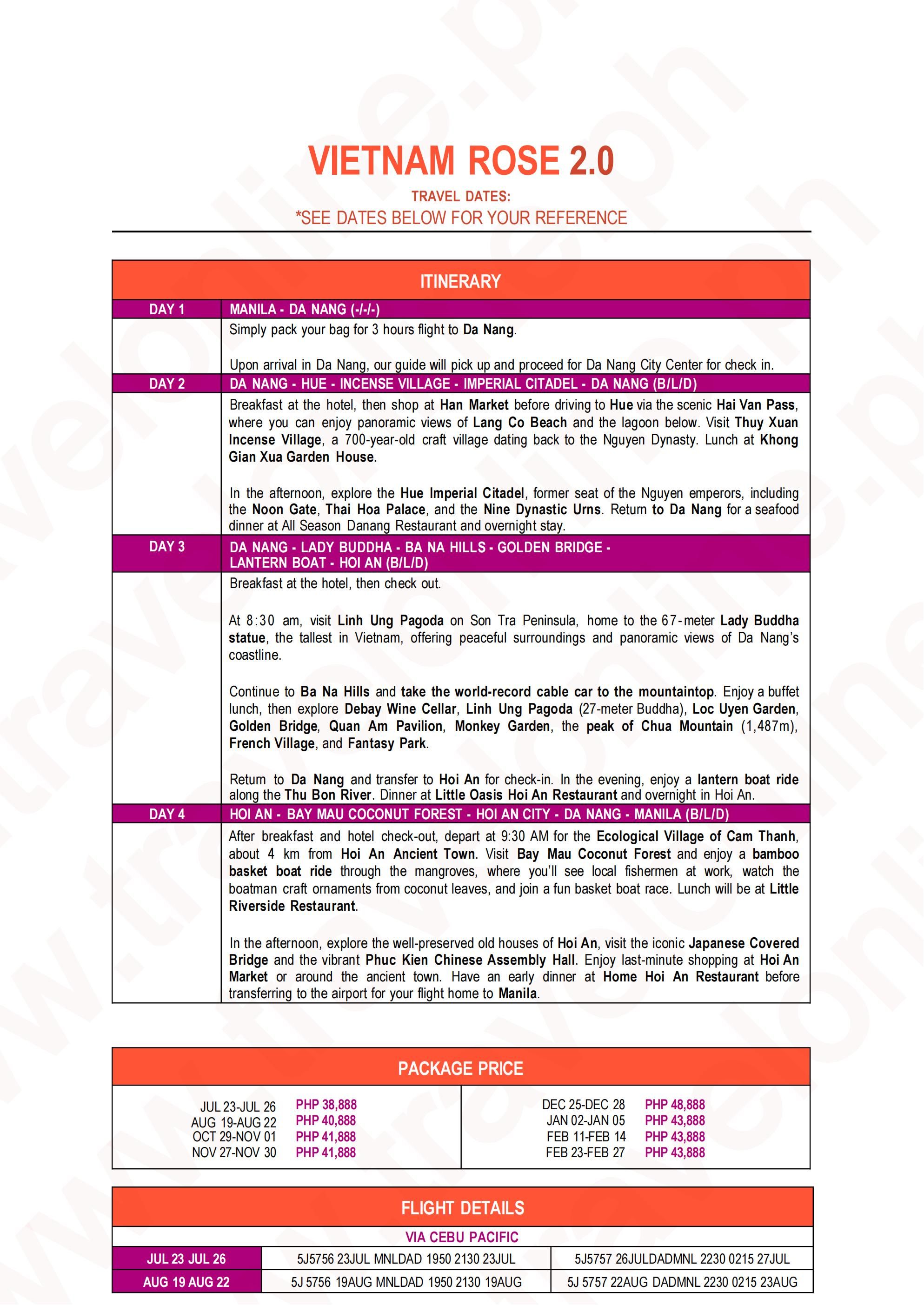 VIETNAM ROSE 2.0 :  AS LOW AS ₱38888/PAX itinerary