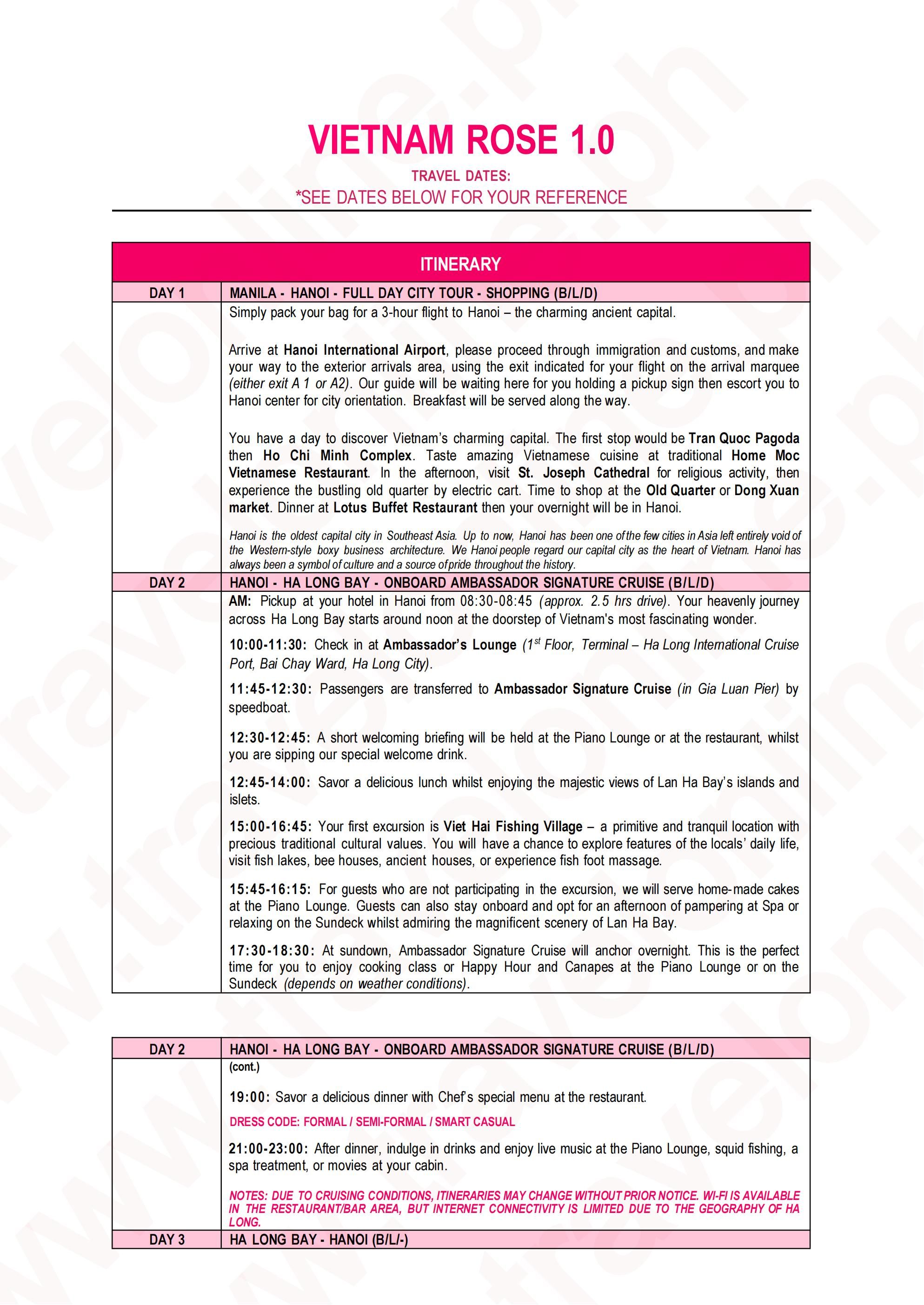 Vietnam Rose 1.0 2026: AS LOW AS ₱38888/PAX itinerary