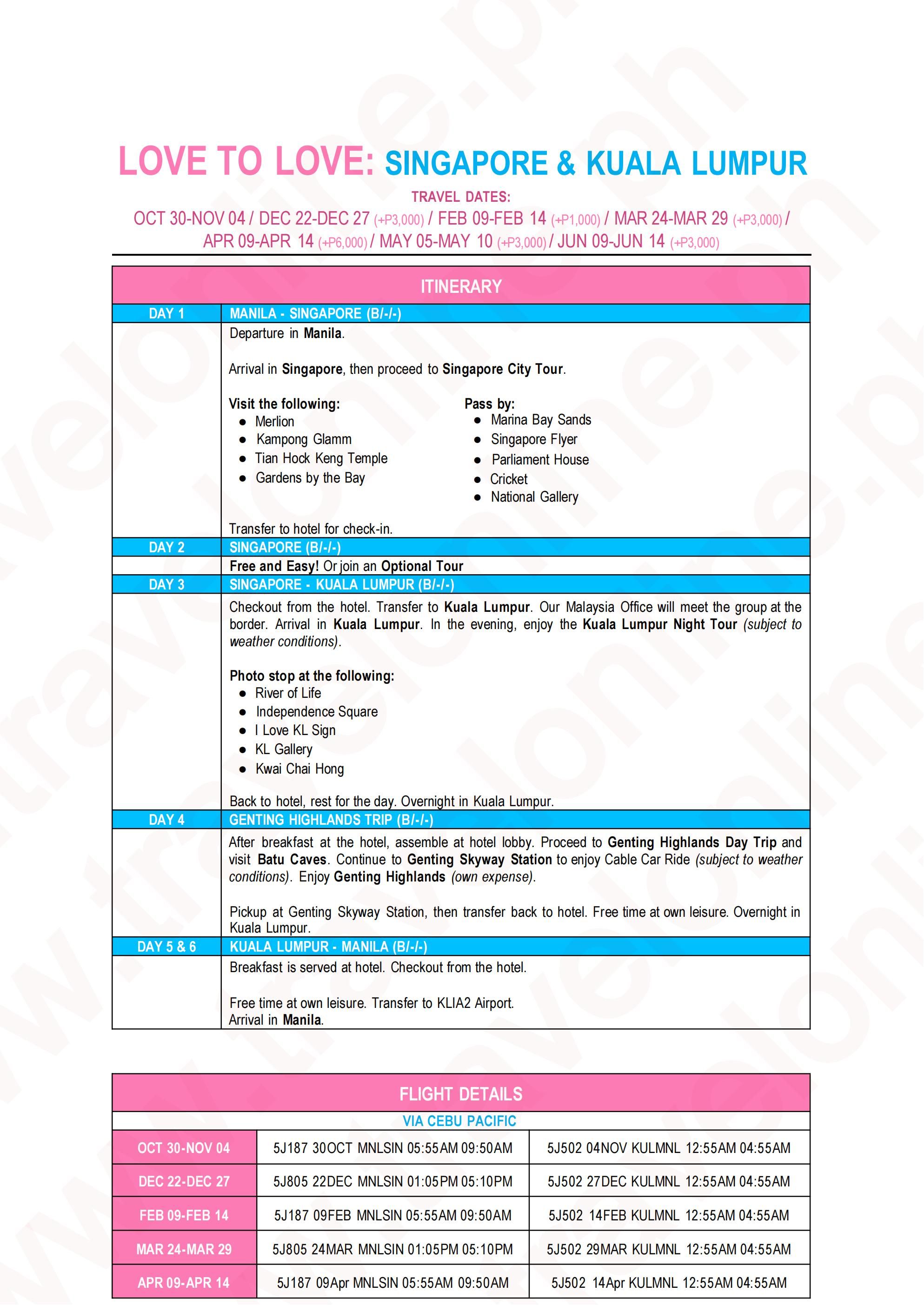 SINGAPORE-MALAYSIA (Love to Love) 2026: AS LOW AS ₱39888/PAX itinerary
