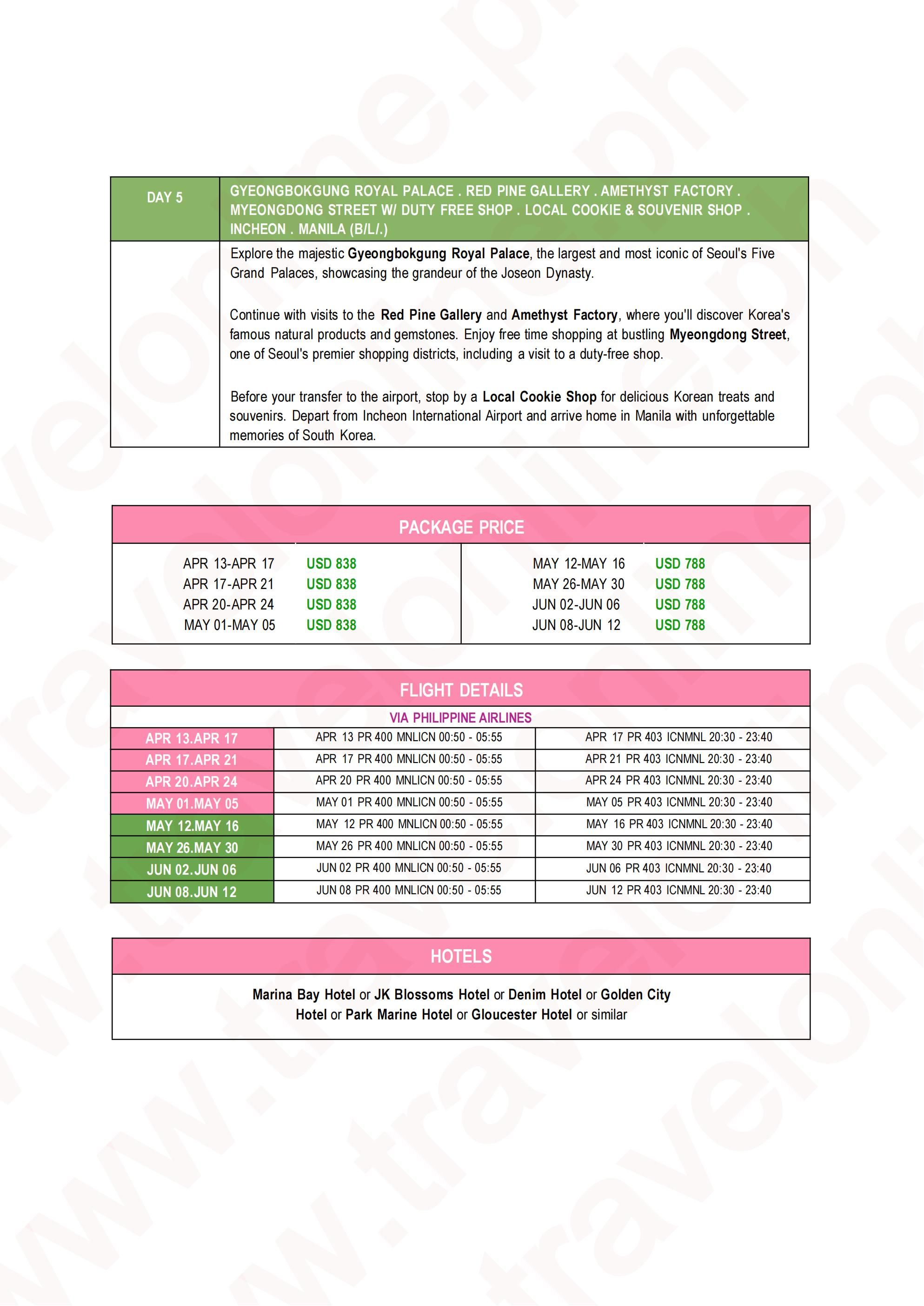 KOREA (Heartfelt Korea_via PAL) 2026: AS LOW AS $788/PAX itinerary