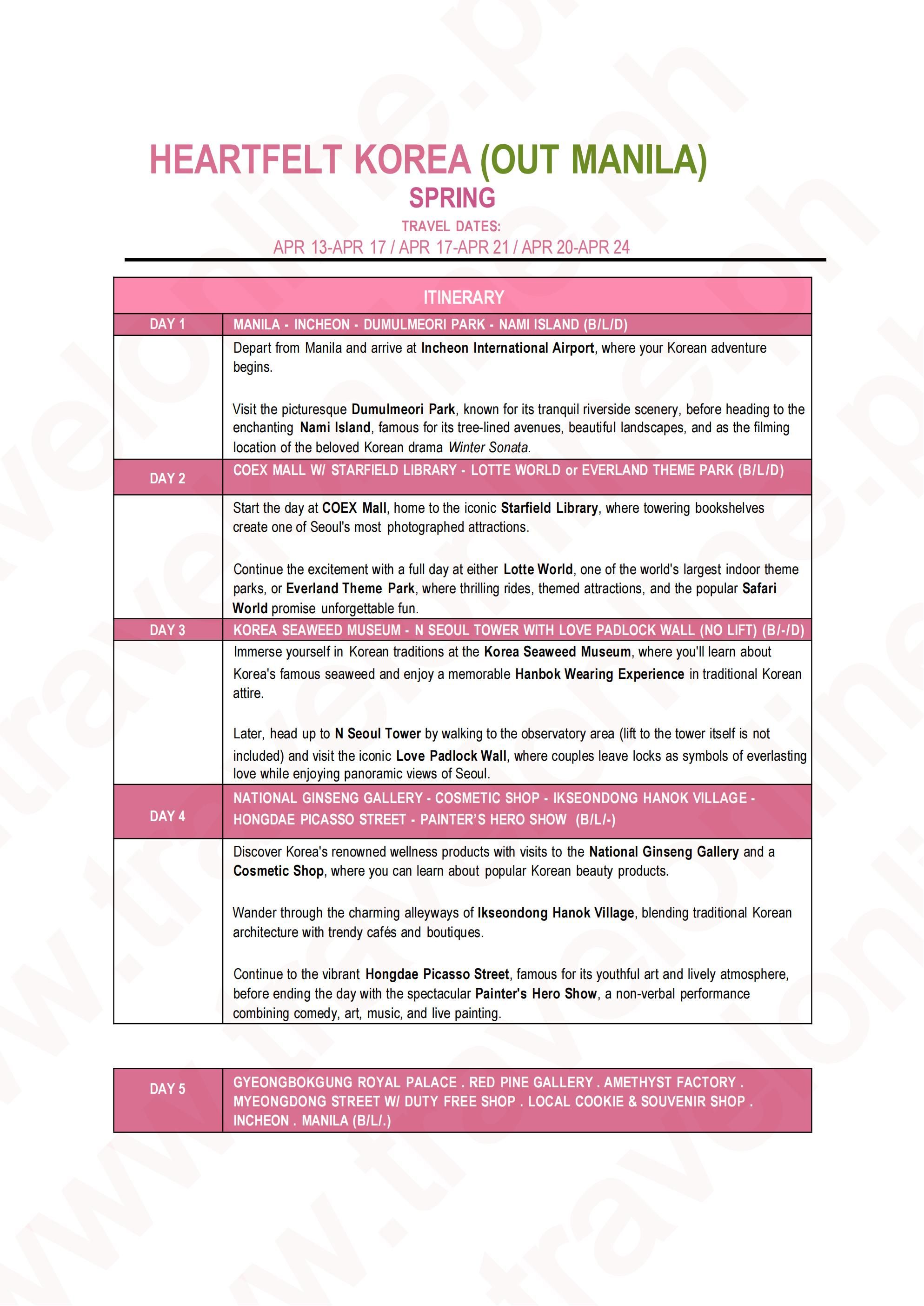 KOREA (Heartfelt Korea_via PAL) 2026: AS LOW AS $788/PAX itinerary